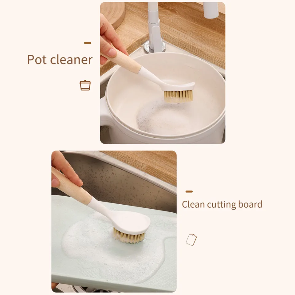 Dish Brush Bamboo - 1 stuks keukenborstel met bamboe handvat,